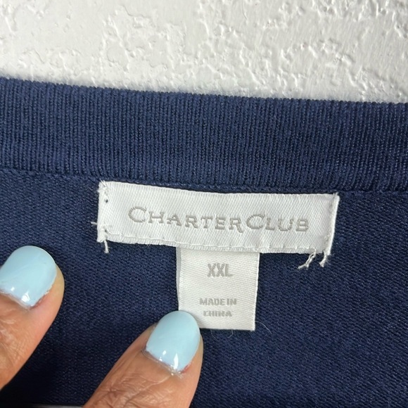 Charter Club Cardigan Navy Blue Sequin Floral Front Round Neck Buttons Size XXL - Picture 3 of 9